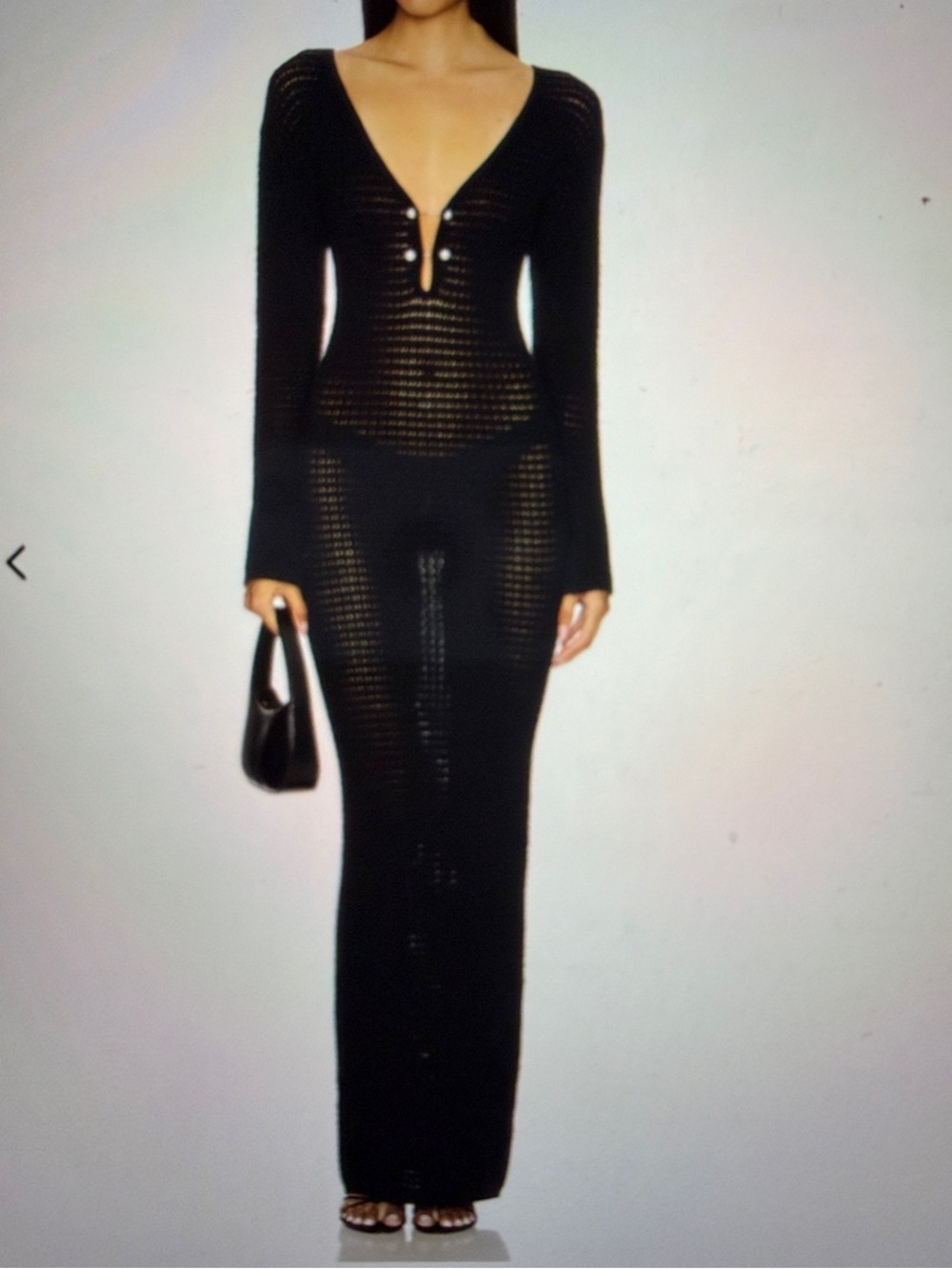 NWT Crochet Maxi Dress Pearl Details Swim Pool Black Women’s